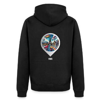 AI Design : image magique de la ville de Paris - Veste à capuche bio Premium Unisexe - noir - Dos - Nico (187cm)