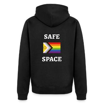 SAFE SPACE LGBT Inklusive Regenbogenflagge - Unisex Premium Bio Zip Hoodie - Schwarz - Hinten - Nico (187cm)