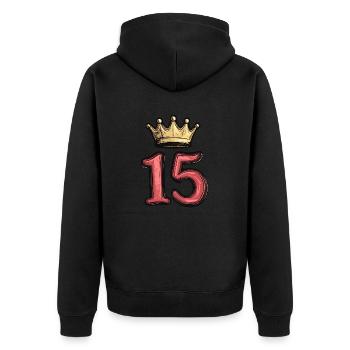 15 Zahl Krone - Unisex Premium Bio Zip Hoodie - Schwarz - Hinten - Nico (187cm)