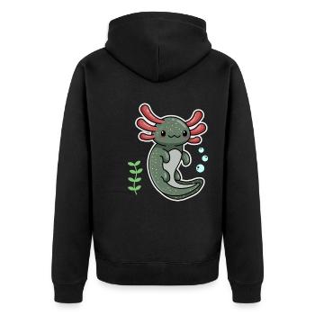 Enigma Axolotl Design für Axolotl-Liebhaber - Unisex Premium Bio Zip Hoodie - Schwarz - Hinten - Nico (187cm)