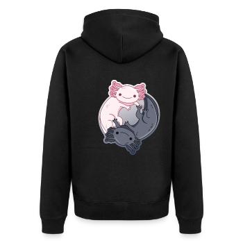 Yin-Yang Design for Axolotl Lovers - Unisex Premium Organic Zip Hoodie - black - Back - Nico (187cm)