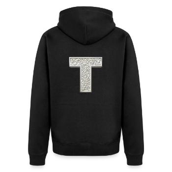 T, letter, initial, monogram, - Unisex Premium Bio Zip Hoodie - Schwarz - Hinten - Nico (187cm)