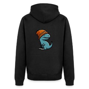 Baby T Rex Dino Dinosaurier Beanie Mütze Sticker - Unisex Premium Bio Zip Hoodie - Schwarz - Hinten - Nico (187cm)