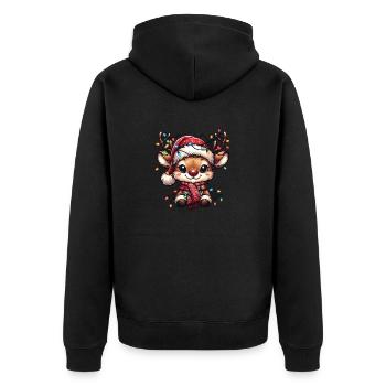 "Festive Fawn Lights" - Unisex Premium Bio Zip Hoodie - Schwarz - Hinten - Nico (187cm)