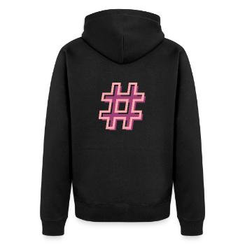 Hashtag - Unisex Premium Bio Zip Hoodie - Schwarz - Hinten - Nico (187cm)