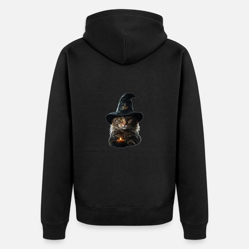 Chat sorcière Halloween - Veste à capuche bio Premium Unisexe - noir