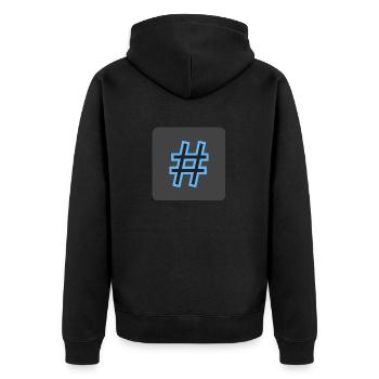 Hashtag - Unisex Premium Bio Zip Hoodie - Schwarz - Hinten - Nico (187cm)
