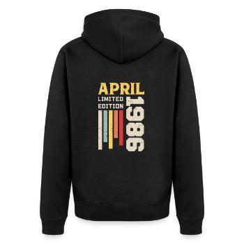 April 1986 - Geburtstagsgeschenk April 1986 April - Unisex Premium Bio Zip Hoodie - Schwarz - Hinten - Nico (187cm)