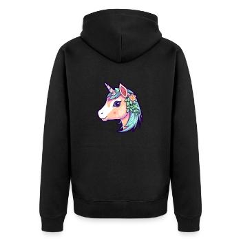 Cute Floral Unicorn - Unisex Premium Organic Zip Hoodie - black - Back - Nico (187cm)
