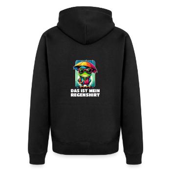 Frosch im Regen mit lustigem Spruch - Unisex Premium Bio Zip Hoodie - Schwarz - Hinten - Nico (187cm)