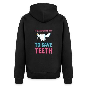 A Beautiful Day To Save Teeth Dental Assistant - Unisex Premium Bio Zip Hoodie - Schwarz - Hinten - Nico (187cm)