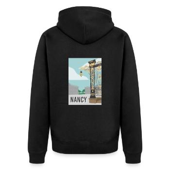 Nancy Stadt - Unisex Premium Bio Zip Hoodie - Schwarz - Hinten - Nico (187cm)