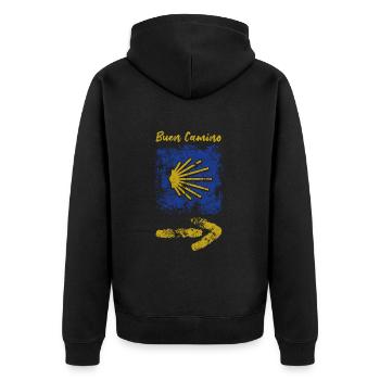 Buen Camino - Jakobsweg - Pilgertour - Santiago - Unisex Premium Bio Zip Hoodie - Schwarz - Hinten - Nico (187cm)