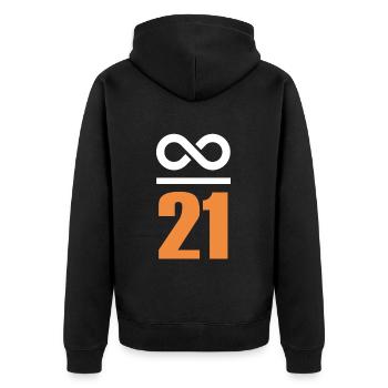 Bitcoin Sprüche Wertspeicher Unendlich 21 - Unisex Premium Bio Zip Hoodie - Schwarz - Hinten - Nico (187cm)
