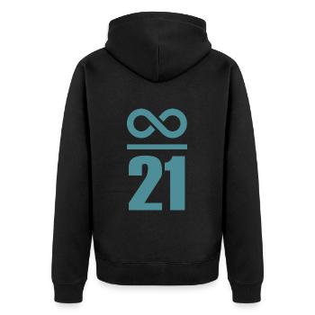 Unendlich durch 21 Millionen Bitcoin - Unisex Premium Bio Zip Hoodie - Schwarz - Hinten - Nico (187cm)