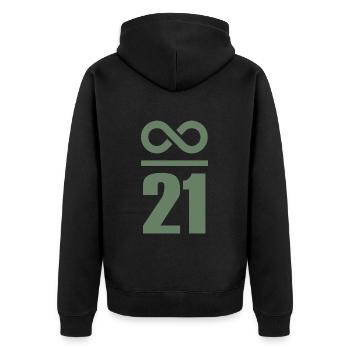 Unendlich durch 21 Millionen Bitcoin - Unisex Premium Bio Zip Hoodie - Schwarz - Hinten - Nico (187cm)