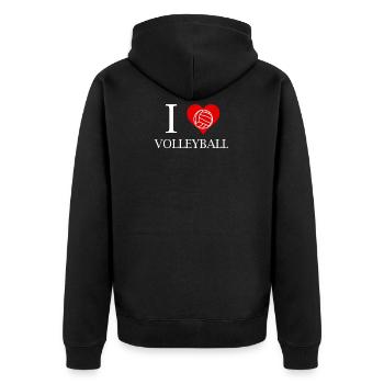 I love Volleyball weiß - Unisex Premium Bio Zip Hoodie - Schwarz - Hinten - Nico (187cm)