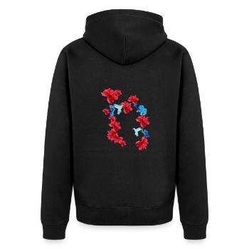 hibiskus,blumen,blüten,blumen,kolibri,floral - Unisex Premium Bio Zip Hoodie - Schwarz - Hinten - Nico (187cm)