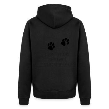 Zwei Pfoten: Der tut nix, der will nur spielen! - Unisex Premium Bio Zip Hoodie - Schwarz - Hinten - Nico (187cm)