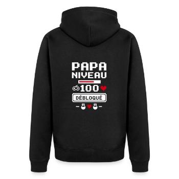 Papa niveau 100 Geek Gamer Gaming fête des pères - Veste à capuche bio Premium Unisexe - noir - Dos - Nico (187cm)