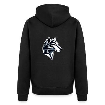 Wolf I Low Poly Art Logo Design - Unisex Premium Bio Zip Hoodie - Schwarz - Hinten - Nico (187cm)