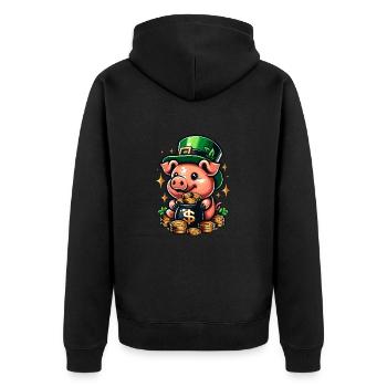 LUCKY PIG JACKPOT MONEY RICH PROSPERITY GREEN - Unisex Premium Organic Zip Hoodie - black - Back - Nico (187cm)