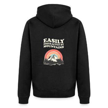 Easily Distracted By Mountains Berge Wandern - Unisex Premium Bio Zip Hoodie - Schwarz - Hinten - Nico (187cm)