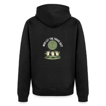 Wer hat die Frösche rausgelassen? - Niedlicher Frosch Aufkleber - Unisex Premium Bio Zip Hoodie - Schwarz - Hinten - Nico (187cm)