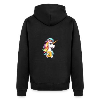 Licorne 3ème anniversaire - Veste à capuche bio Premium Unisexe - noir - Dos - Nico (187cm)