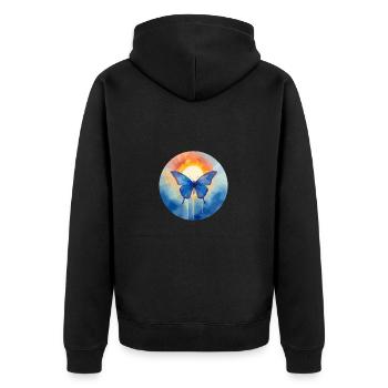 Blauer Morpho-Schmetterling - Unisex Premium Bio Zip Hoodie - Schwarz - Hinten - Nico (187cm)
