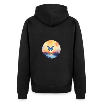 Blauer Morpho-Schmetterling - Unisex Premium Bio Zip Hoodie - Schwarz - Hinten - Nico (187cm)