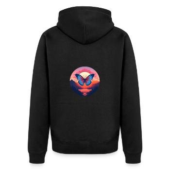 Blauer Morpho-Schmetterling - Unisex Premium Bio Zip Hoodie - Schwarz - Hinten - Nico (187cm)