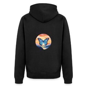 Blauer Morpho-Schmetterling - Unisex Premium Bio Zip Hoodie - Schwarz - Hinten - Nico (187cm)