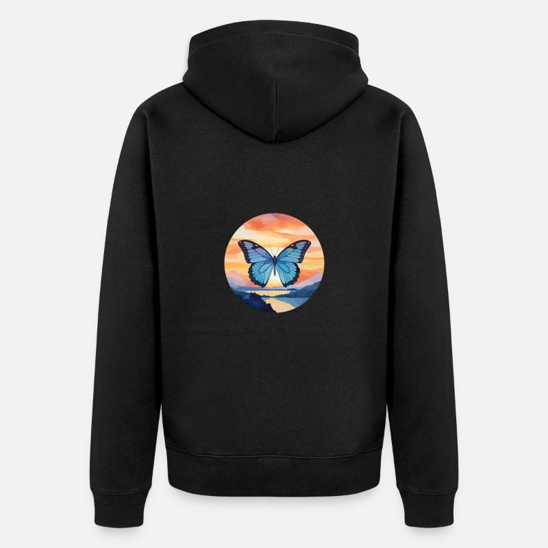 Blauer Morpho-Schmetterling - Unisex Premium Bio Zip Hoodie - Schwarz