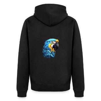 Blau-Gold Ara - Unisex Premium Bio Zip Hoodie - Schwarz - Hinten - Nico (187cm)