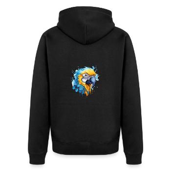 Blau-Gold Ara - Unisex Premium Bio Zip Hoodie - Schwarz - Hinten - Nico (187cm)