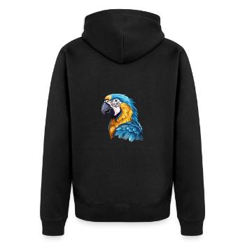 Blau-Gold Ara - Unisex Premium Bio Zip Hoodie - Schwarz - Hinten - Nico (187cm)