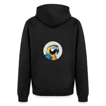 Blau-Gold Ara - Unisex Premium Bio Zip Hoodie - Schwarz - Hinten - Nico (187cm)
