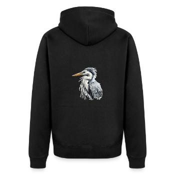 Reiher - Unisex Premium Bio Zip Hoodie - Schwarz - Hinten - Nico (187cm)