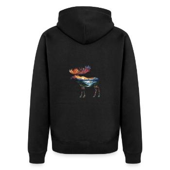 Elch - Unisex Premium Bio Zip Hoodie - Schwarz - Hinten - Nico (187cm)