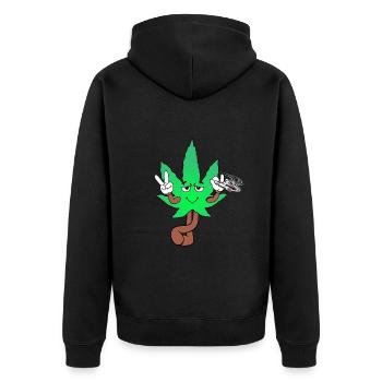Der Bloom - Weed Cannabis Stoned Hanf Marihuana - Unisex Premium Bio Zip Hoodie - Schwarz - Hinten - Nico (187cm)