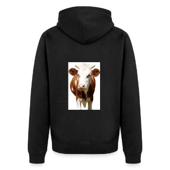 Kuh Poster - Unisex Premium Bio Zip Hoodie - Schwarz - Hinten - Nico (187cm)