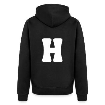 H - Unisex Premium Organic Zip Hoodie - black - Back - Nico (187cm)