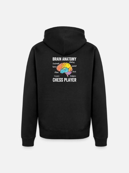 Śmieszne Szachy - Anatomia mózgu szachisty - Ekologiczna rozpinana bluza z kapturem Premium unisex - czarny
