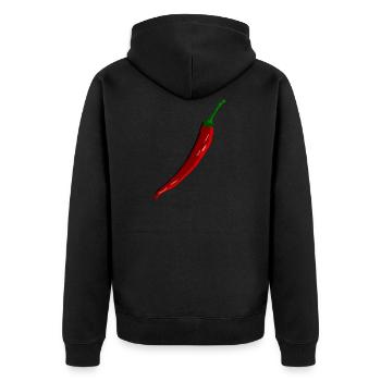 Chili,Pfeffer,scharf - Unisex Premium Bio Zip Hoodie - Schwarz - Hinten - Nico (187cm)