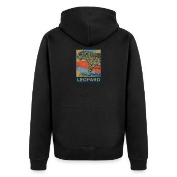 Leopard Safari Katze Tier Geschenk Afrika vintage - Unisex Premium Bio Zip Hoodie - Schwarz - Hinten - Nico (187cm)