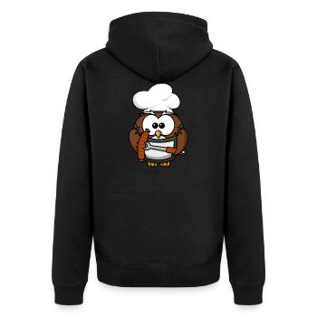 Eule Grill Wurst Kochhut Geschenk Idee Grillen - Unisex Premium Bio Zip Hoodie - Schwarz - Hinten - Nico (187cm)