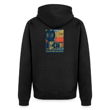 Filmproduzent Kino - Unisex Premium Bio Zip Hoodie - Schwarz - Hinten - Nico (187cm)