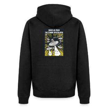 Aliens retten uns vor der Zombieapokalypse - Unisex Premium Bio Zip Hoodie - Schwarz - Hinten - Nico (187cm)