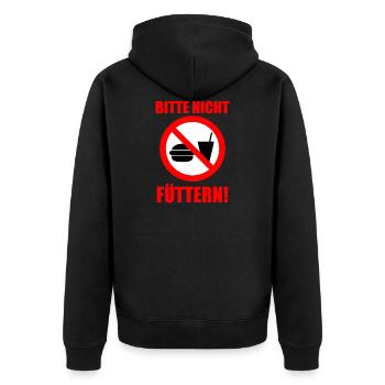 Bitte nicht füttern! - Unisex Premium Bio Zip Hoodie - Schwarz - Hinten - Nico (187cm)